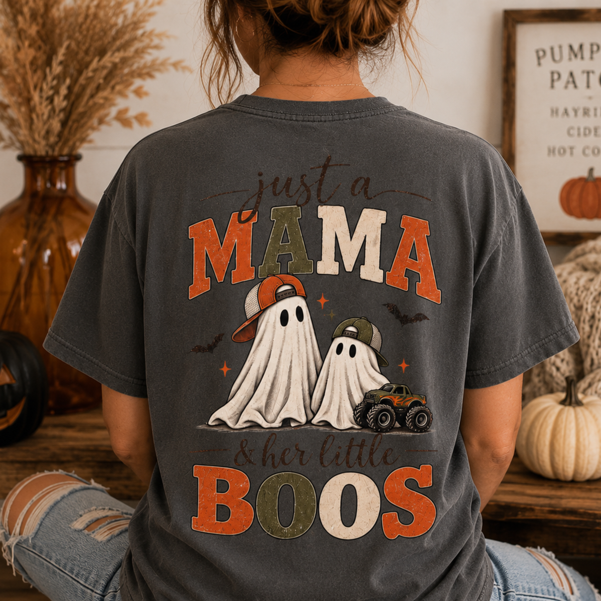 Comfort Colors Halloween Mama Shirt, Just a Mama and Her Little Boos Tee, Boy Mom Halloween Shirt, Vintage Ghost Mama Shirt
