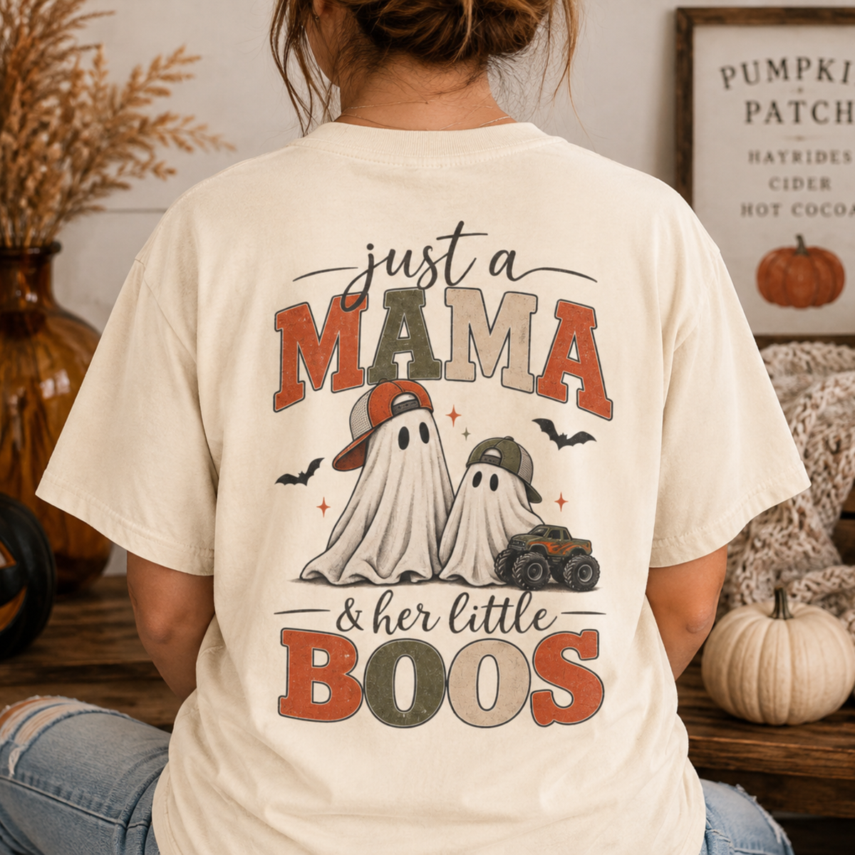 Comfort Colors Halloween Mama Shirt, Just a Mama and Her Little Boos Tee, Boy Mom Halloween Shirt, Vintage Ghost Mama Shirt