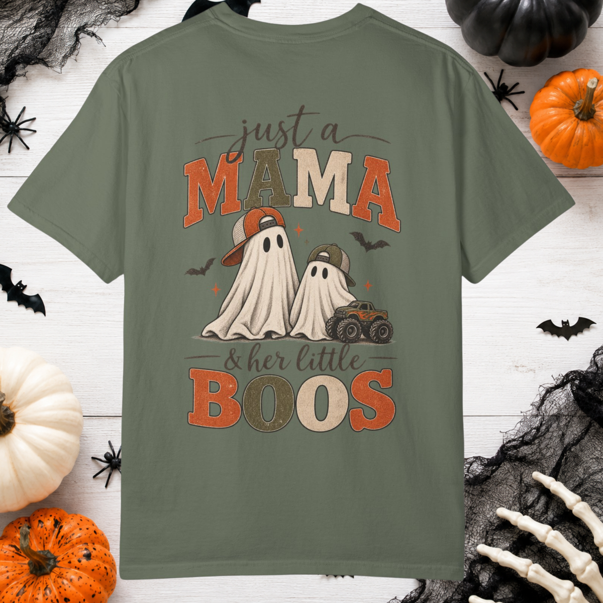 Comfort Colors Halloween Mama Shirt, Just a Mama and Her Little Boos Tee, Boy Mom Halloween Shirt, Vintage Ghost Mama Shirt